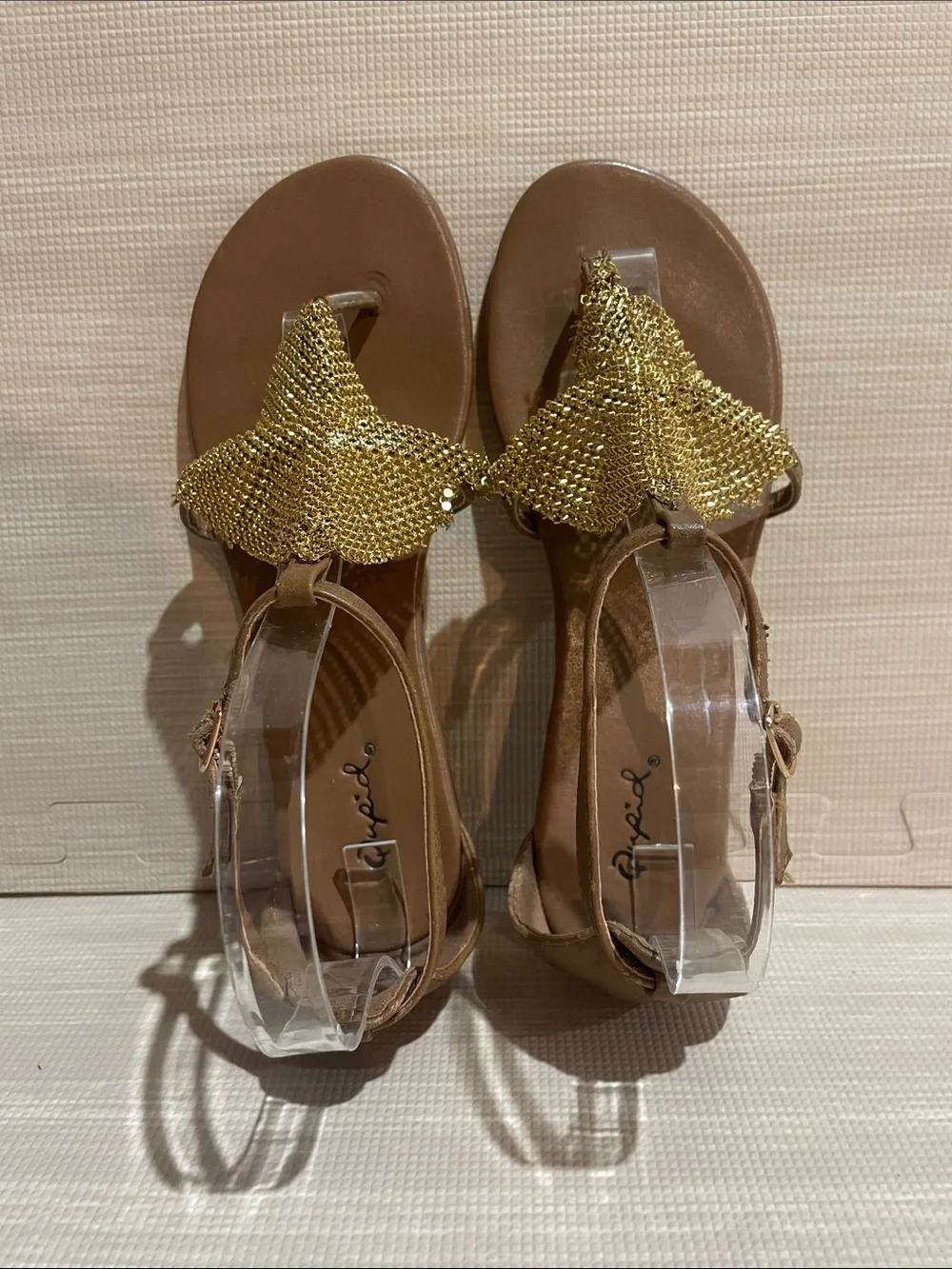 Qupid Gold Metallic Mesh Sandals